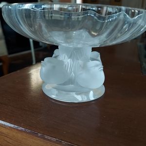 Lalique Antique Crystal Noget  Bowl with Four Frosted Birds